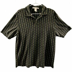 Perry Ellis Men's Polo Shirt Size Small Black Striped Short Sleeve Casual